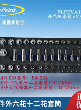 蓝点38件公制外花形十二花套筒组 E形套筒EVA刻膜组BLPEVA17P