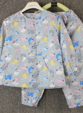 冬季宝宝斜纹纯棉罩衣套装男女孩罩衣套手工棉衣棉裤反穿画画衣