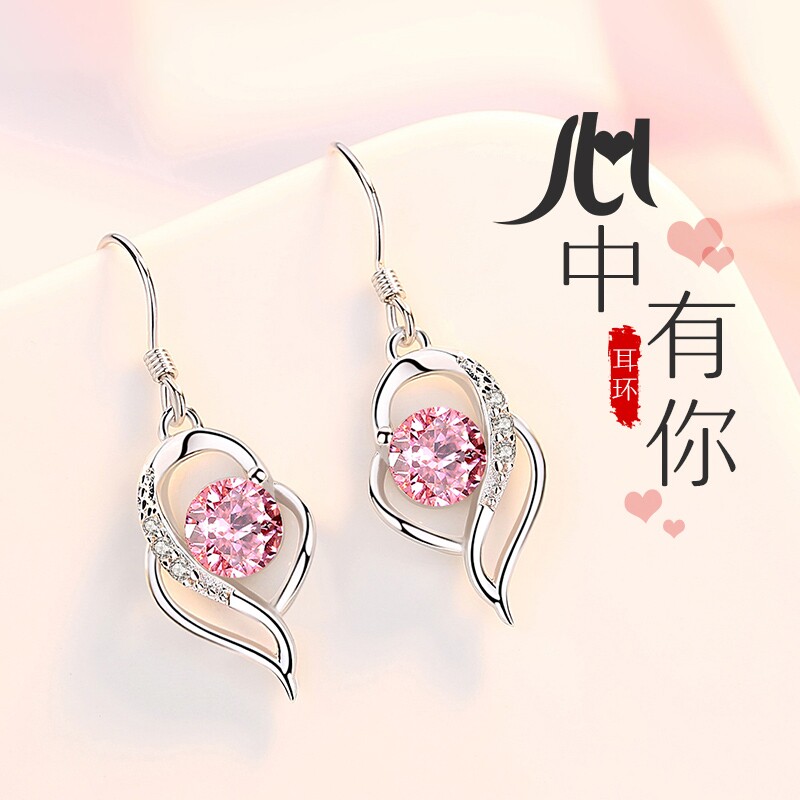 S999纯银洋气耳钉简约百搭外出好看水晶耳环女士银饰品宝石耳饰品