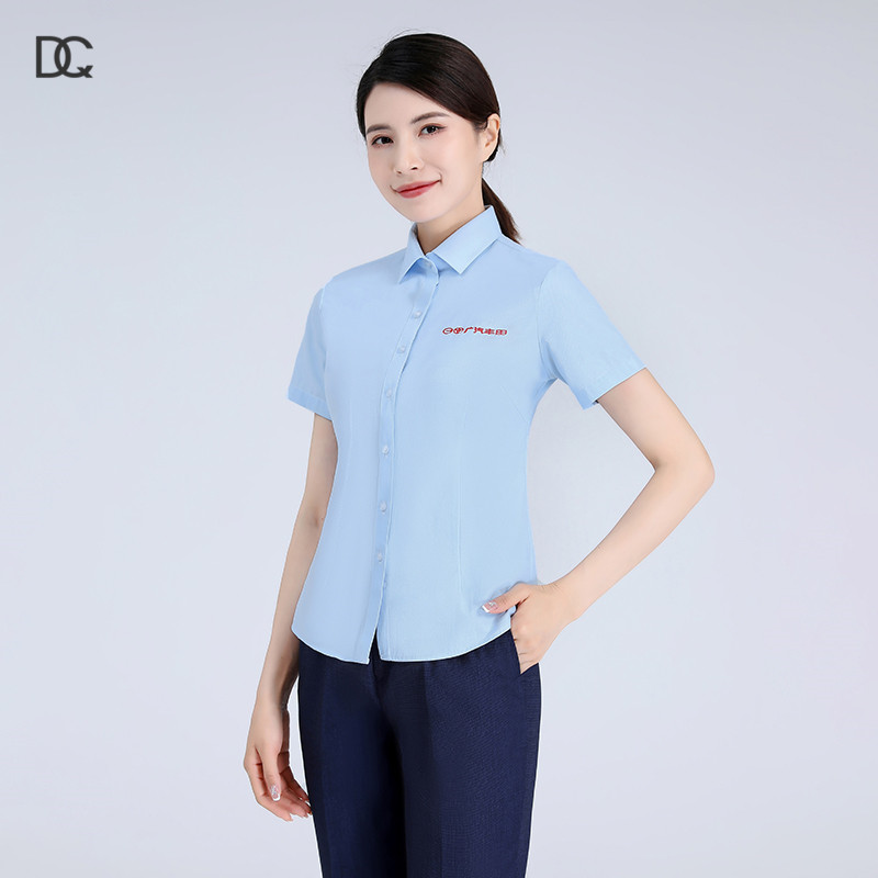 广汽丰田工作服衬衫浅蓝色短袖衬衣蓝色工装定制工服西裤职业西服