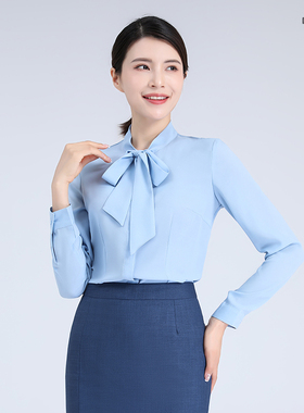 宝马领创工装衬衫雪纺蓝色女衬衣通勤工作服西服西装裤子德诚琪美