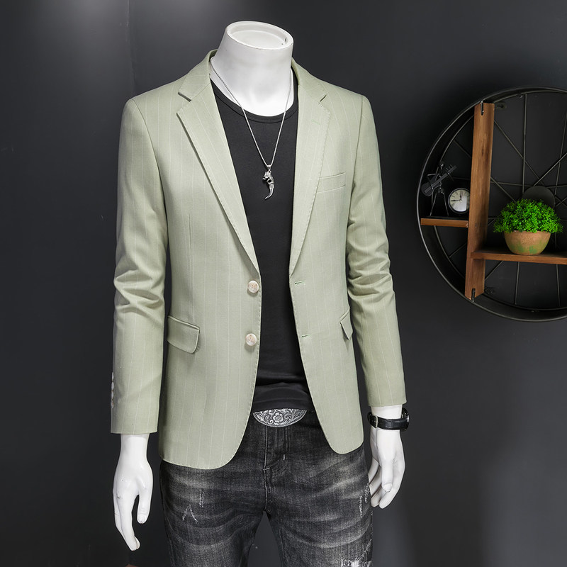 男士商务休闲西装免烫绿色西服韩版修身大码新郎礼服青年商务外套