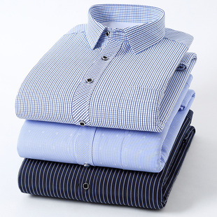 冬季加绒加厚条纹男式保暖棉衬衫长袖商务休闲工装上衣白色衬衫男