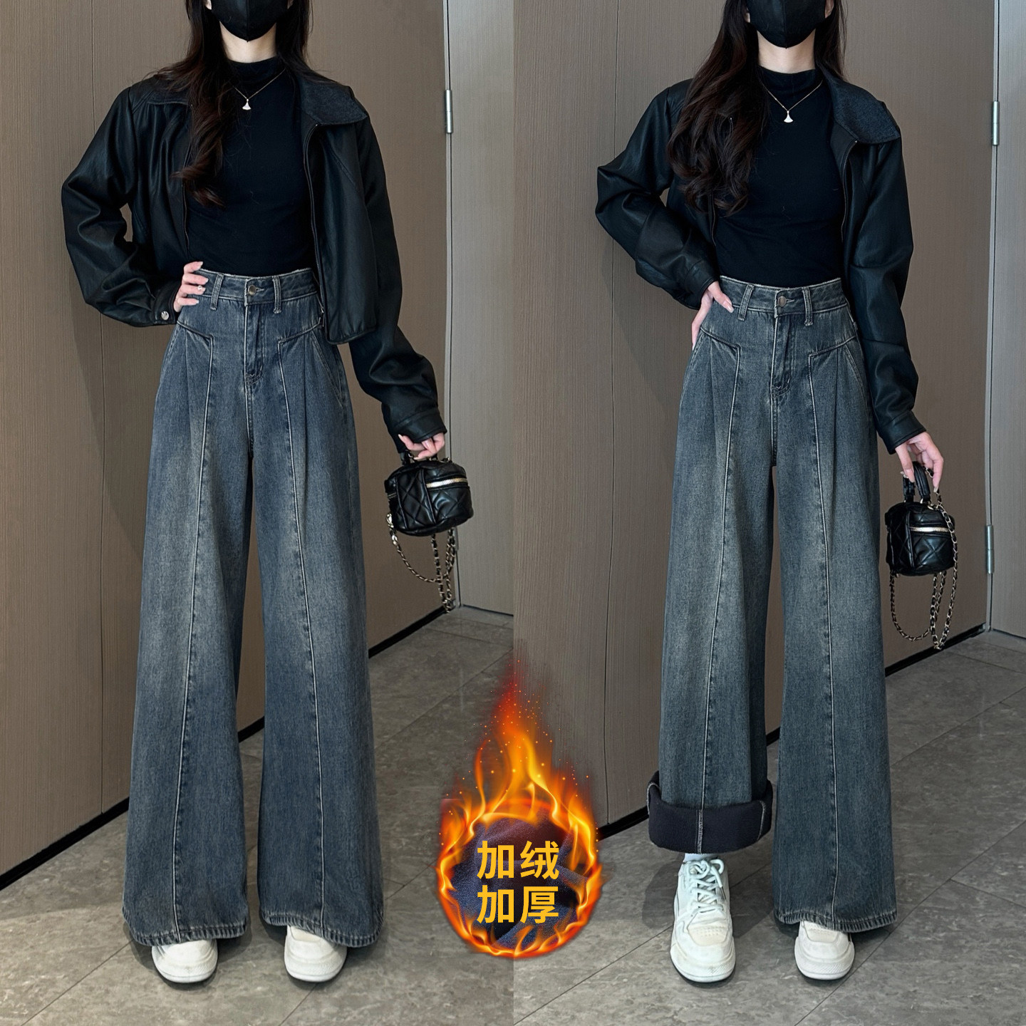 复古加绒加厚牛仔裤女大码冬梨型身材bf慵懒风裤子胖mm宽松阔腿裤,女装/女士精品,牛仔裤,淘宝优惠券,粉丝福利购,淘宝优惠卷