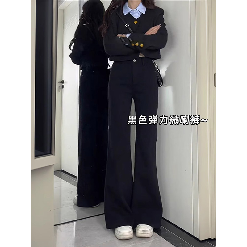 黑色微喇牛仔裤女冬季2025新款