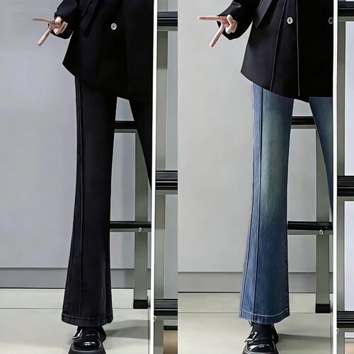 梨形身材微喇牛仔裤女春季新款大码胖mm高腰遮胯显瘦弹力喇叭长裤