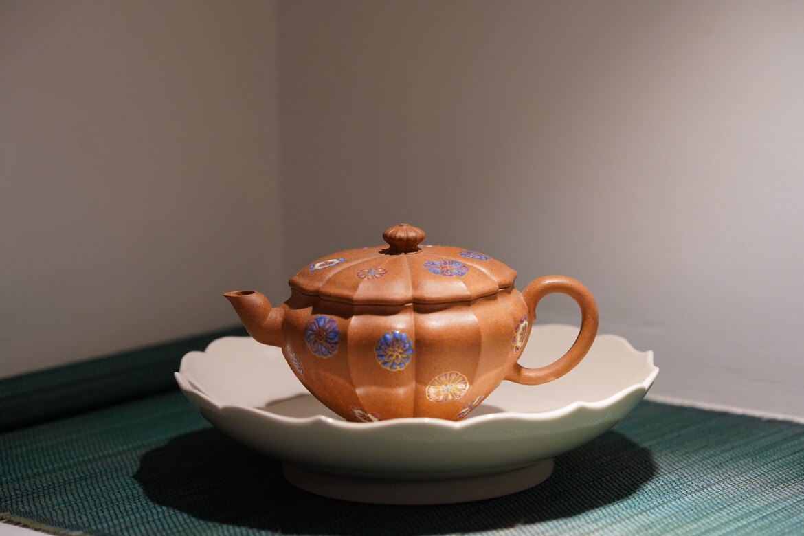 蜜糖紫砂|女士茶器牡丹壶皮球花珐琅彩纯手工紫砂120C小品