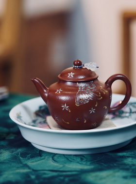蜜糖紫砂｜女士泡茶壶金银错蝴蝶秋水135CC全手工