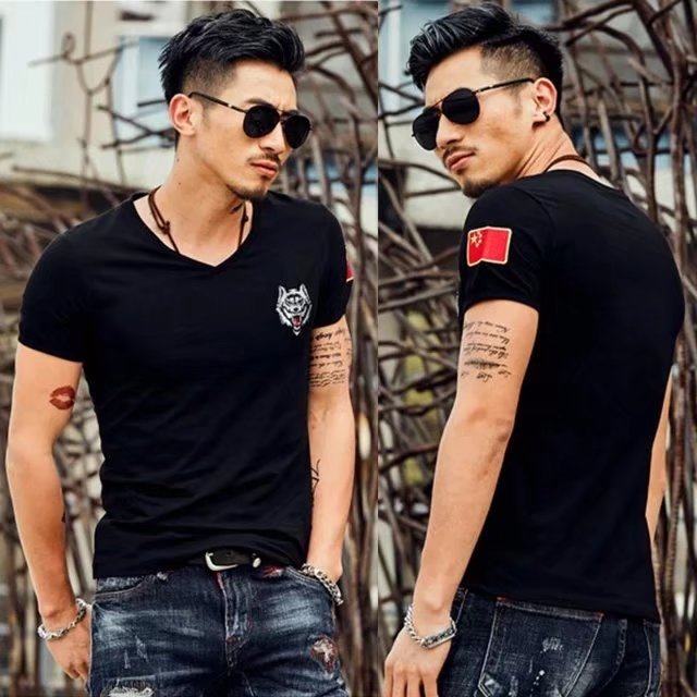 军装v领刺绣中国国旗短袖特种兵T恤男战术紧身部队军迷纯棉打底衫在类目 男装, T恤中 - 来自Buy2taobao.com提供专业的淘宝代购服务