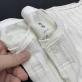 全棉米白条纹厚圆领欧美复古亨利领阿美咔叽短袖 T恤男 女 短袖 夏季