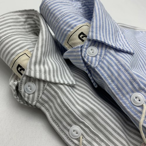 日系复古青年条纹衬衫全棉牛津纺