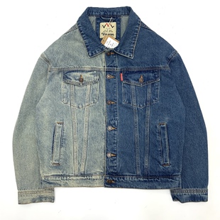 刺绣牛仔衣女 外套水洗时尚 情侣款 牛仔夹克男左右撞色翻领宽松短款