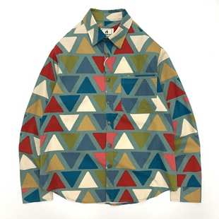 全棉碎花纹宽松长袖 Vintage复古衬衫 阿美咔叽日系工装 美式 衬衣 男