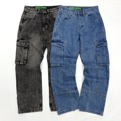 重磅水洗做旧工装阔腿牛仔裤男