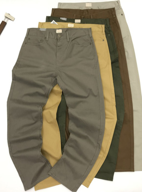 直筒休闲裤男弹力米白色宽松直筒长裤卡其工装裤棉布黄色男裤