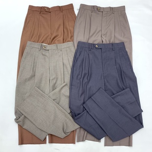 女 腿老爹阔腿裤 老钱风羊毛混纺休闲西裤 日系复古宽松直筒简约大裤