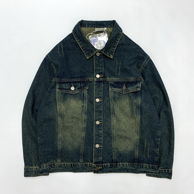 复古蓝色牛仔夹克男女情侣