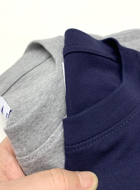 全棉200克重纯色圆领短袖T恤男灰色合身打底衫欧美简约休闲体恤衫