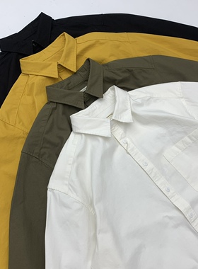 阿美咔叽重磅工装衬衫男全棉水洗长袖日系复古宽松平下摆白色外套