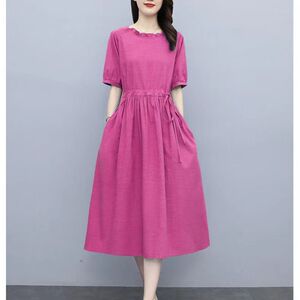 文艺纯棉木耳花边连衣裙女2026夏季新款系带收腰显瘦时尚中长裙子