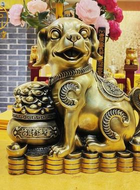 黄铜招财聚宝盆狗摆件生肖狗旺财狗大铜狗工艺品吉祥物家居办公室