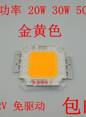 包邮12V大功率led灯珠20W30W50W金黄色汽车摩托车日行灯高亮12V