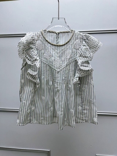 女衬衫 南油夏新款 职业衬衣高级亚麻防晒衣女宽松显瘦条纹印花上衣