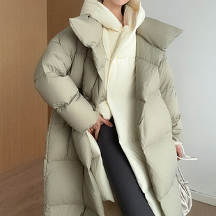2025秋冬新款奶白羽绒服女中长款宽松加厚保暖白鸭绒女外套高品质
