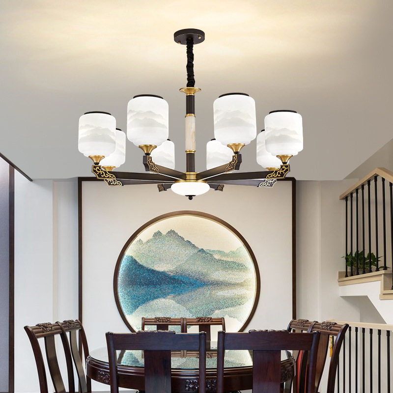 新中式现代全铜客厅吊灯餐厅灯酒店卧室复式楼中国风别墅工程灯饰