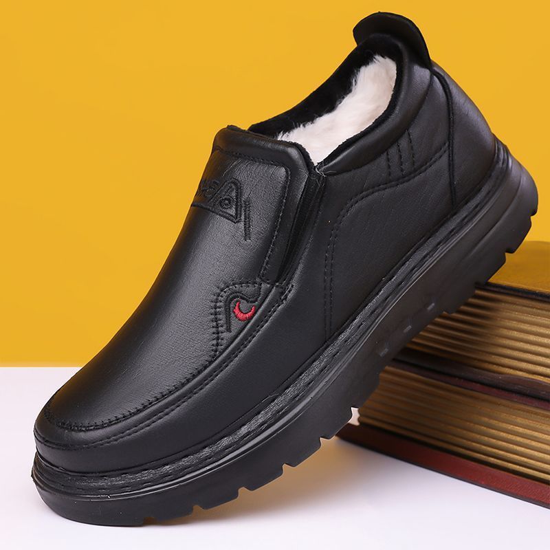 老北京布鞋男棉鞋高帮加绒加厚保暖皮面中老年爸爸鞋防寒老人棉靴