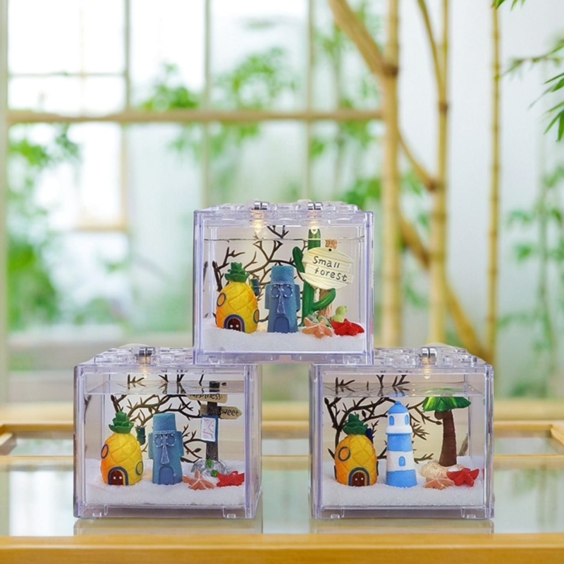 高透亚克力斗鱼缸迷你小型家用桌面装饰客厅创意全套造景积木鱼缸