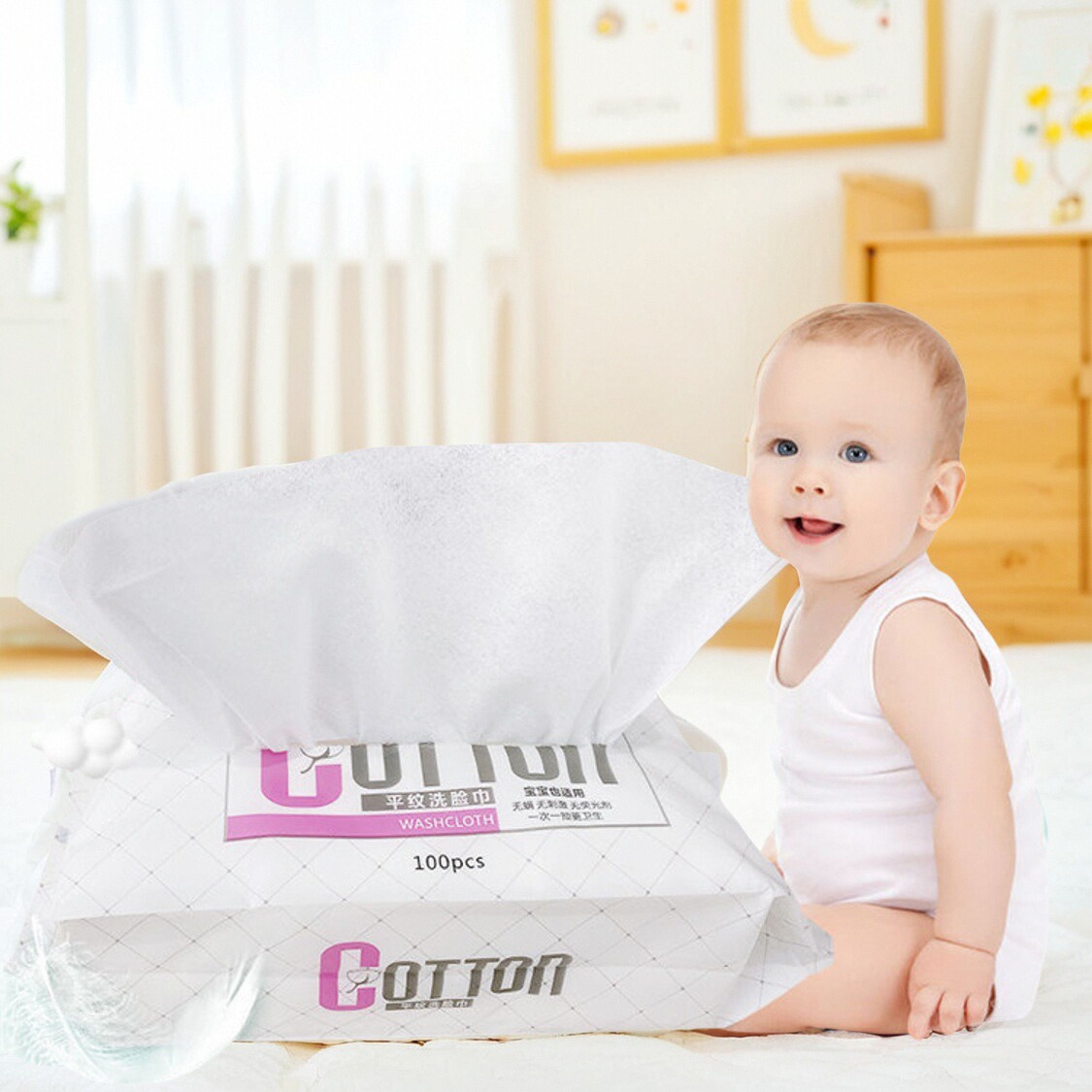 妮珀美平纹洗脸巾宝宝专用棉柔巾
