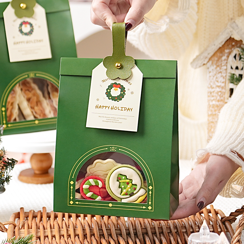 新款圣诞饼干包装盒雪花酥礼品袋开窗创意糖霜曲奇糖果自封袋送礼