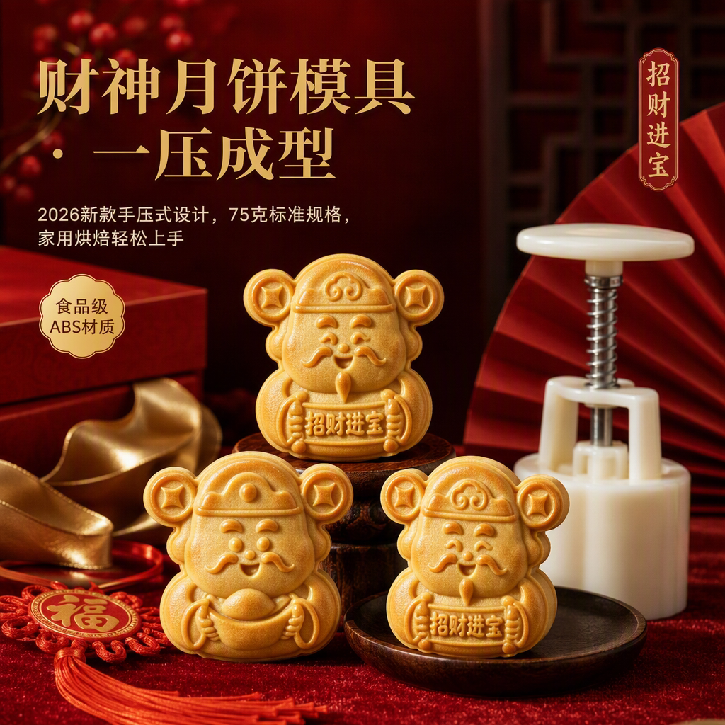 新款2026广式手压式月饼模具食品级75克按压冰皮做绿豆糕磨具家用