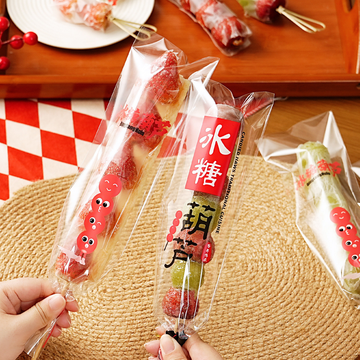 冰糖葫芦包装袋大小串透明加厚竹签专用制作材料网红摆摊打包纸袋
