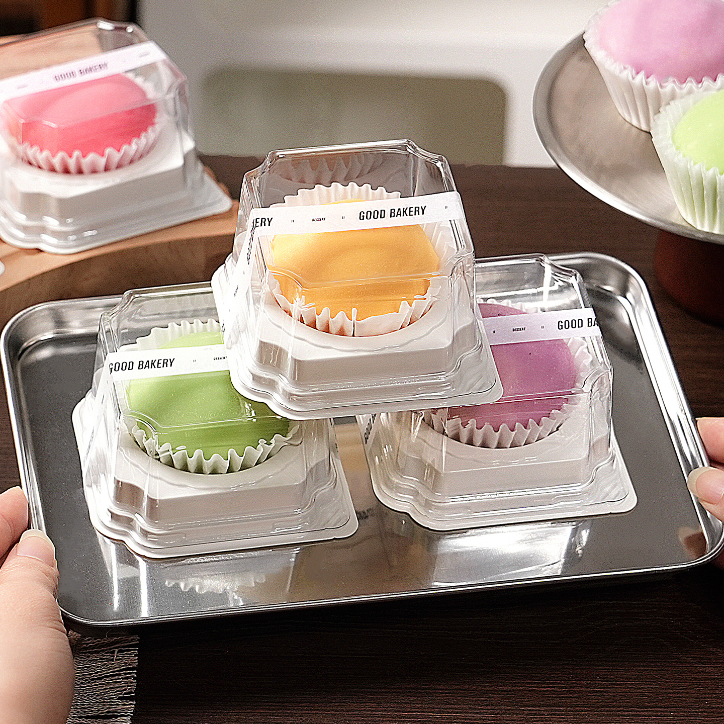 雪媚娘单粒包装盒蛋黄酥透明防油吸塑盒甜品独立底托打包烘焙