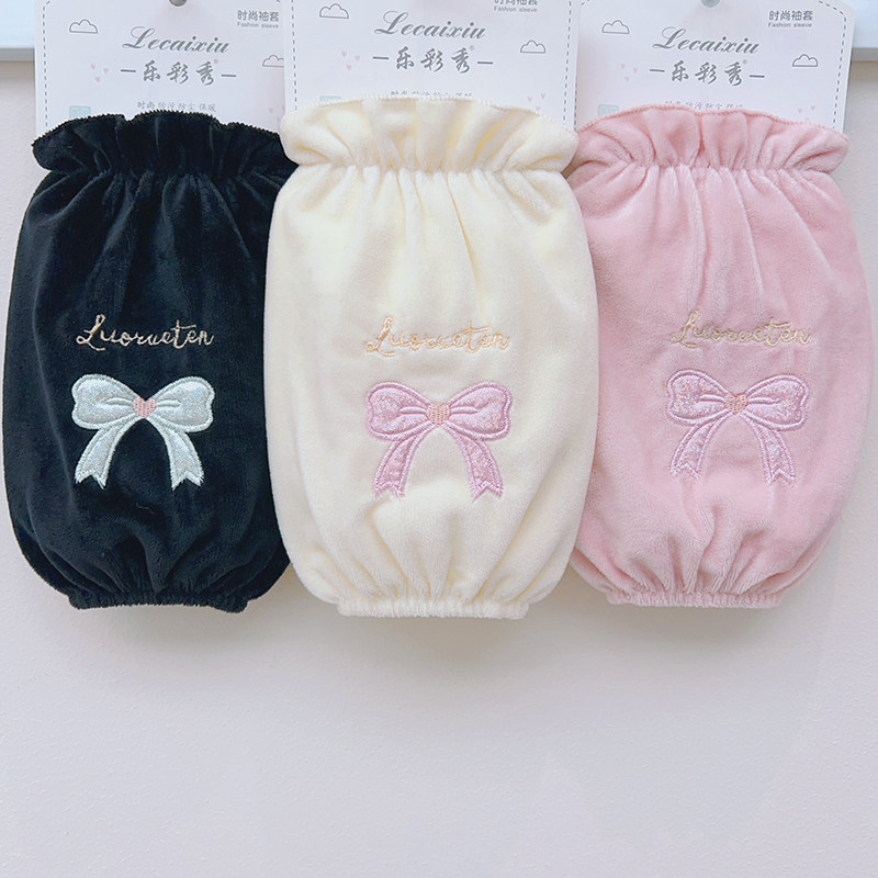 韩版蝴蝶结袖套女款秋冬防污护袖家用百搭耐脏短款手袖羽绒服袖头