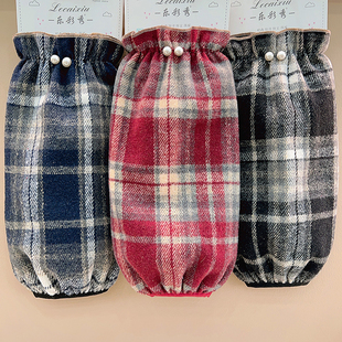 棉服护袖 女款 头上班防污套袖 格子袖 洋气防脏袖 套长款 韩版 新款 冬季