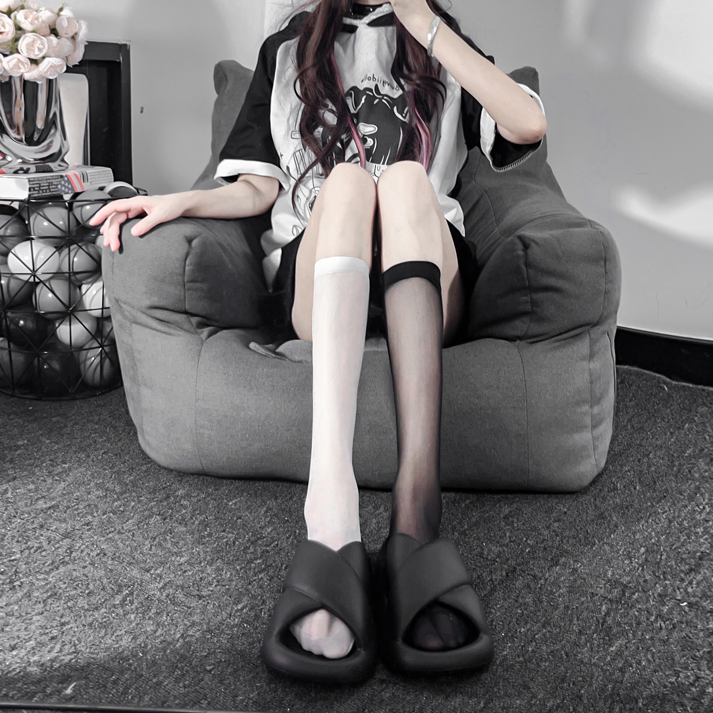 白色jk小腿袜纯欲风冰丝袜子女