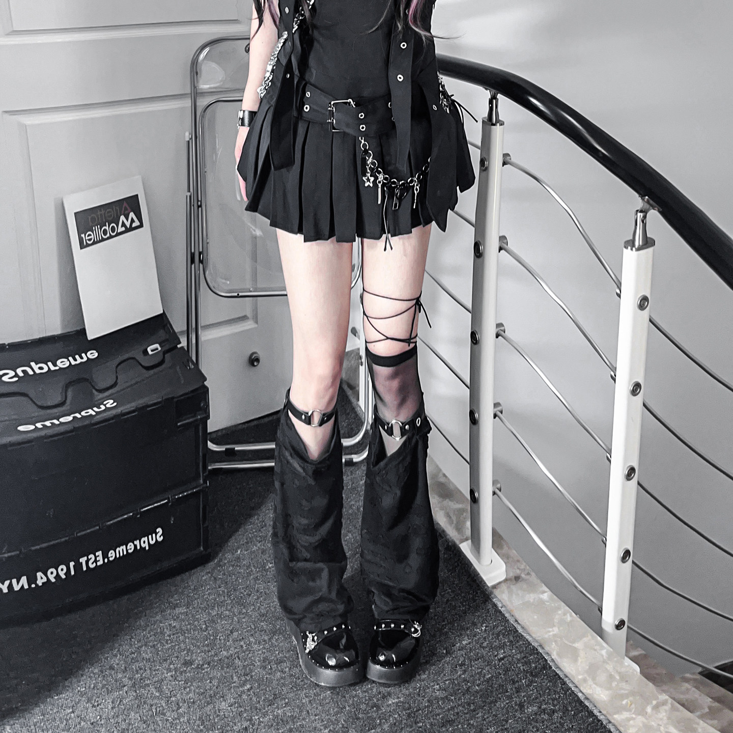 原创y2k亚文化袜套薄款辣妹黑色腿袜jk朋克过膝绑带袜设计感腿套,女士内衣/男士内衣/家居服,中筒袜,淘宝优惠券,粉丝福利购,淘宝优惠卷