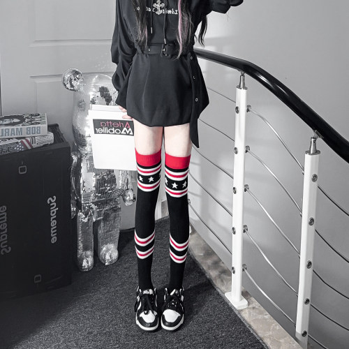 黑色过膝袜女春季瘦腿加长袜日系防滑亚文化潮ins长筒袜纯棉高筒