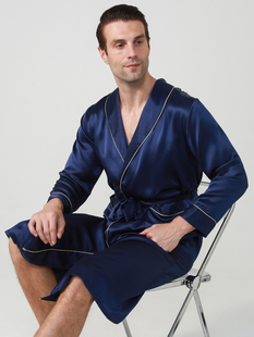 2025新款桑蚕丝夏男款薄款长袖桑蚕丝睡衣真丝睡袍晨袍家居服高级