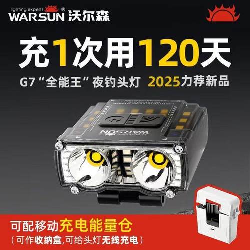 沃尔森G7夜钓感应头灯帽夹灯