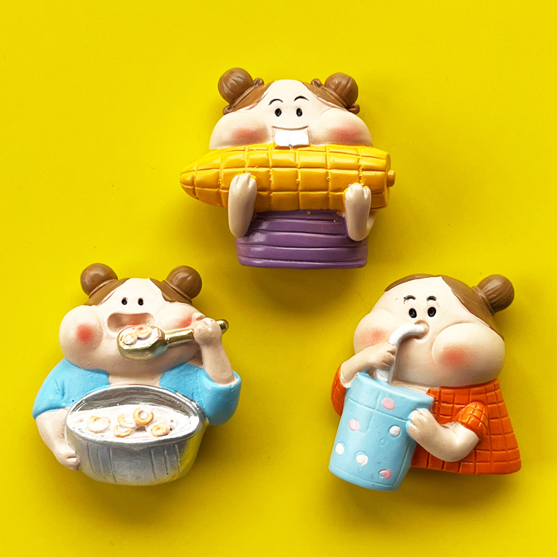 h-store可爱ins韩国立体磁铁冰箱贴磁贴卡通吃货女孩干饭人吸铁石