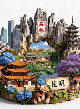 昆明浮雕新款金属冰箱贴云南石林大观楼旅游景点纪念品磁吸贴礼物