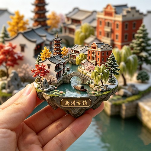 南浔古镇浮雕新款金属冰箱贴浙江湖州文创城市旅游景点纪念品磁贴