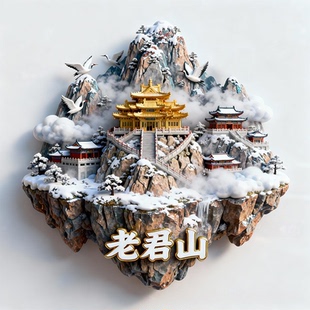 老君山金顶道馆雪景金属磁吸浮雕文创冰箱贴旅游纪念品伴手礼装饰