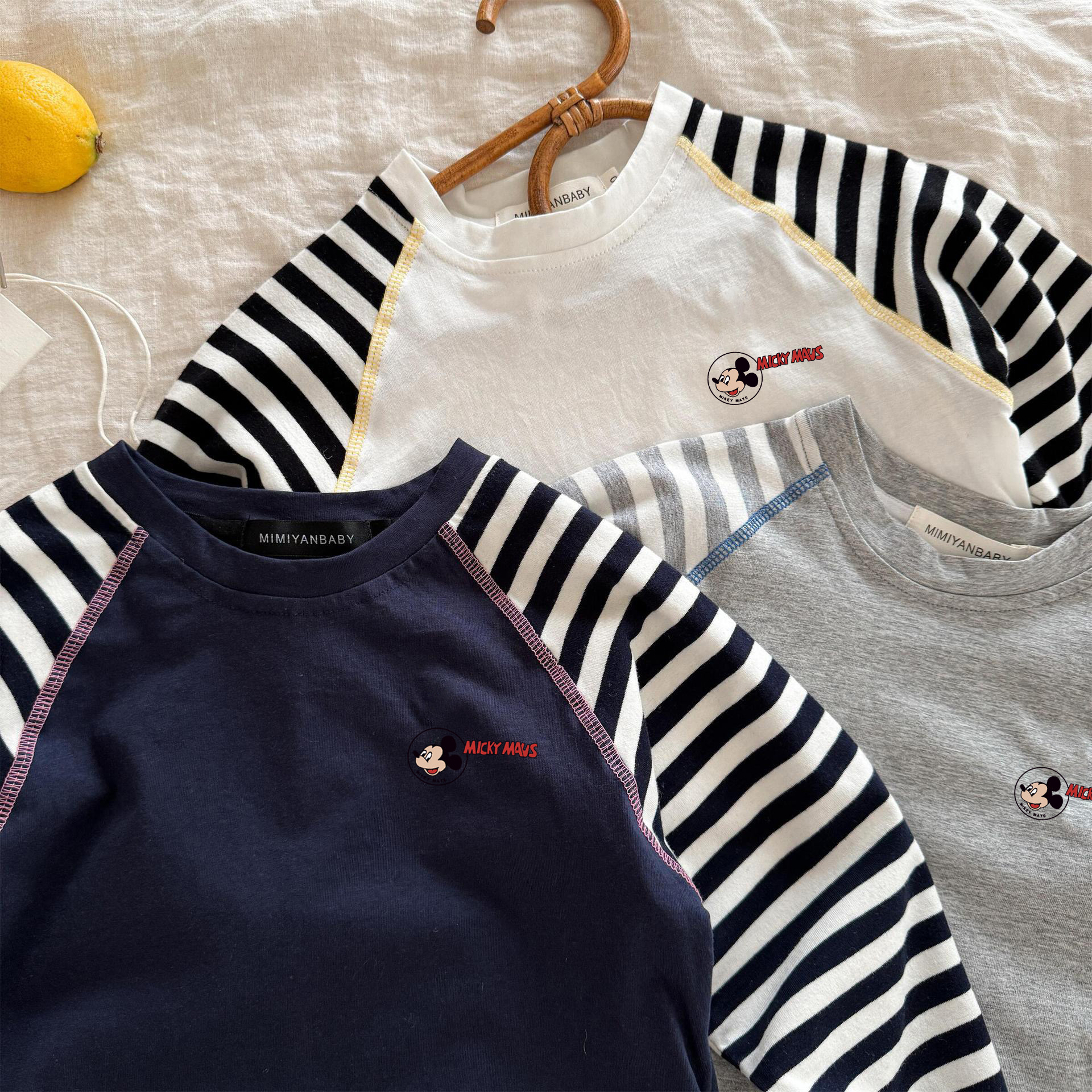 儿童打底衫卡通条纹t恤撞色上衣