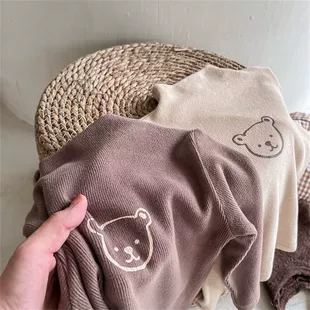 小熊印花男女童内搭长袖 儿童德绒半高领打底衫 秋冬季 t恤保暖上衣