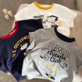 男童女童日系卡通撞色洋气上衣 2026新款 100%纯棉儿童短袖 T恤夏季